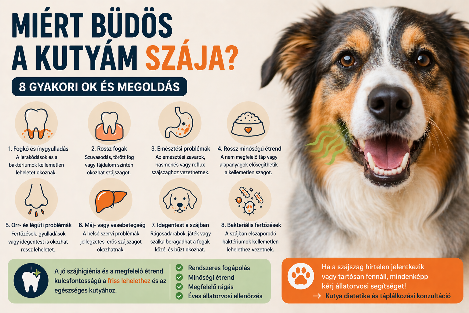 Miért büdös a kutyám szája? 8 gyakori ok és megoldás