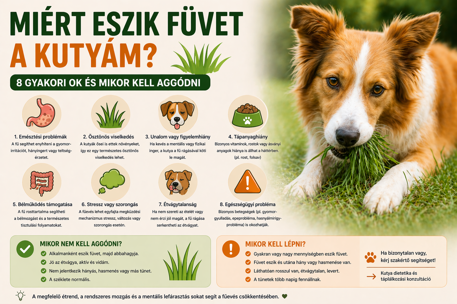 Miért eszik füvet a kutyám? 8 gyakori ok és mikor kell aggódni